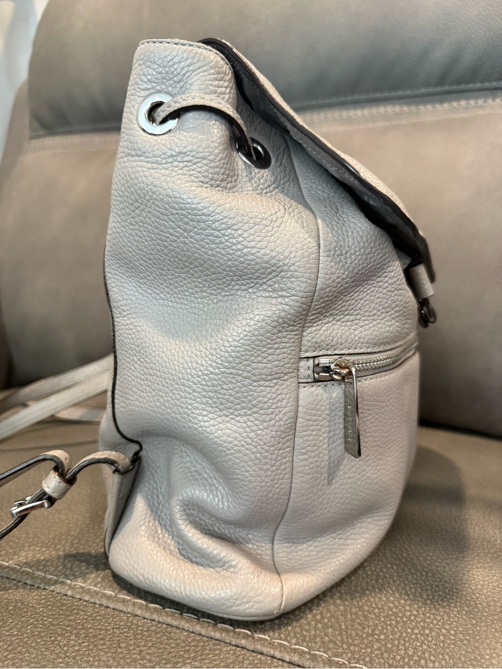 Michael Kors Light Gray Pebbled Leather Backpack - Picture 4 of 6